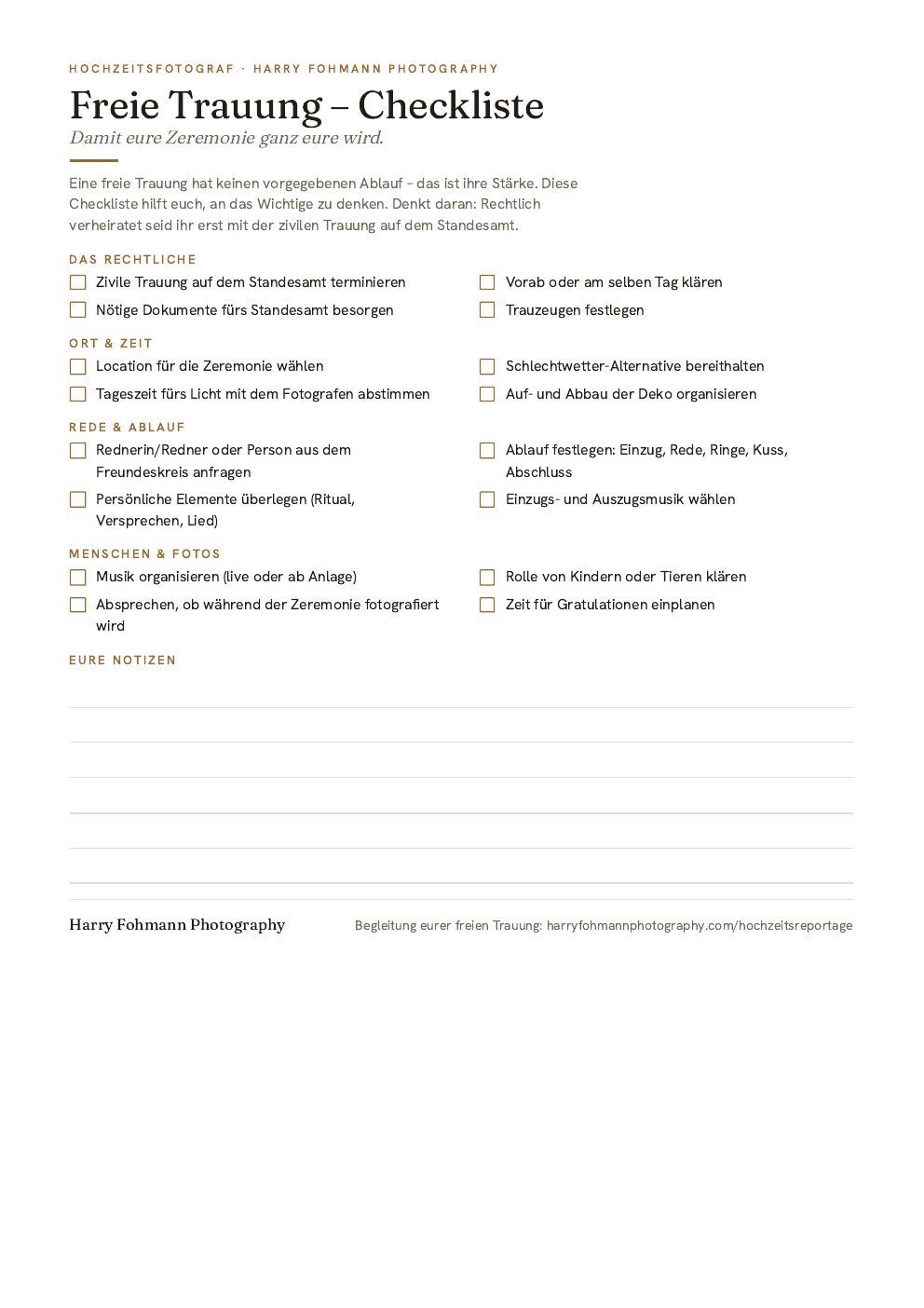 Vorschau der Checkliste für die freie Trauung als PDF